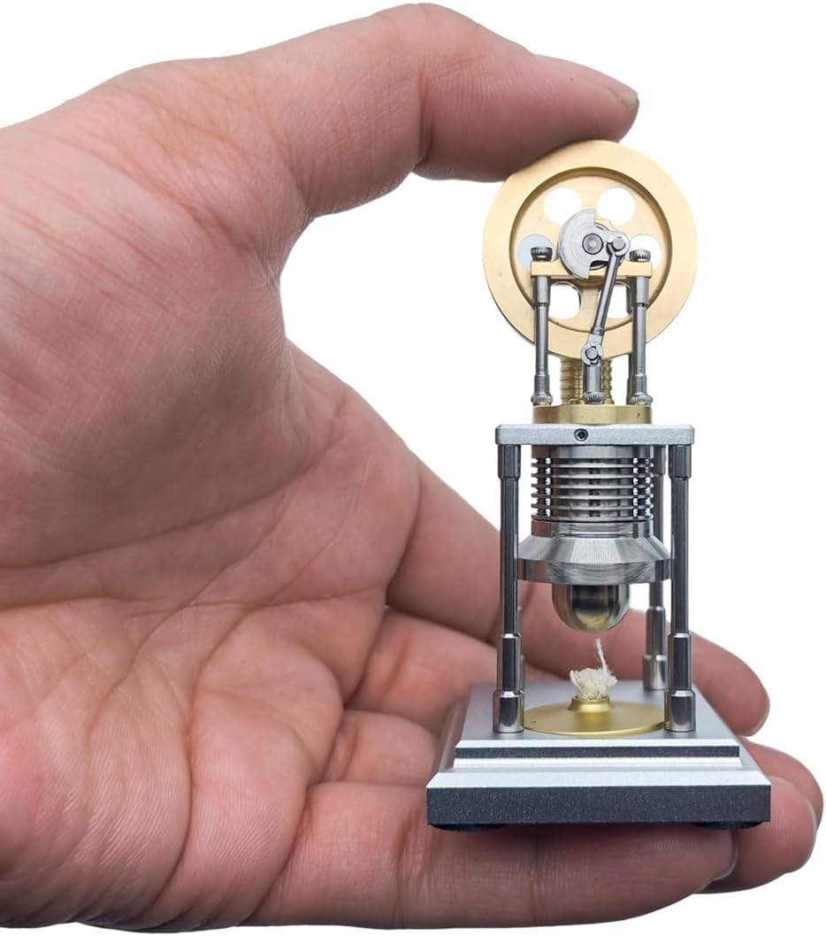 OKMO Mini β-Type Vertical Stirling Engine Model Heat Powered External Combustion Demonstration Machine, Metal Mechanical Engine for Adults Science Physics Experiment STEM