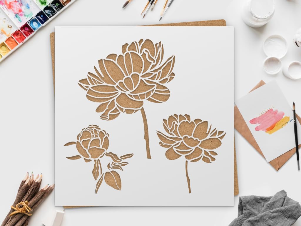 Amazon.co.jp: 牡丹の花ステンシル DIYステンシル 芸術的な