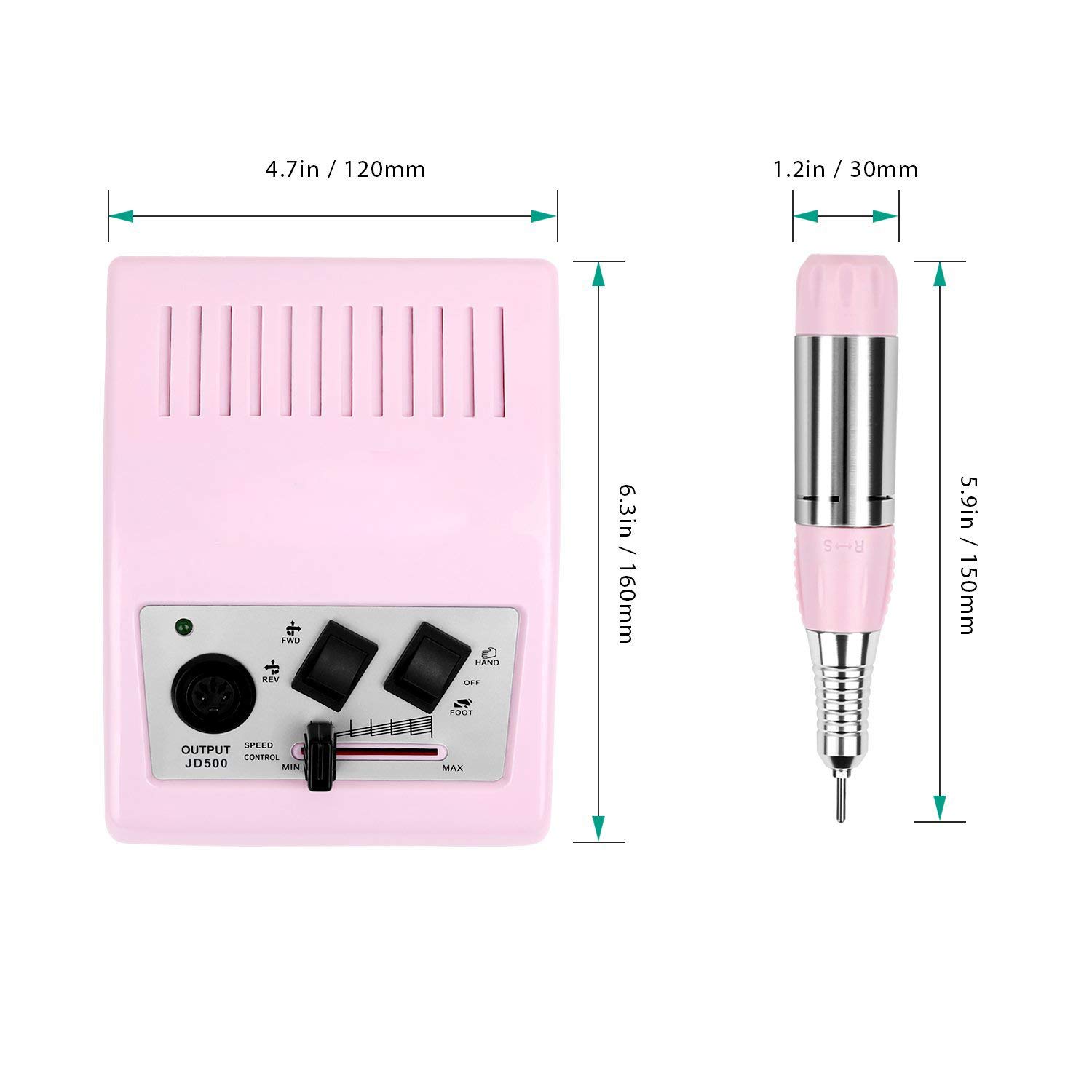 30000 RPM con Pedal Torno para Uñas Profesional – Potente Set de Manicura y Pedicura con Fresas para Retirar Esmalte y Callos, Empujar Cutículas, Limar