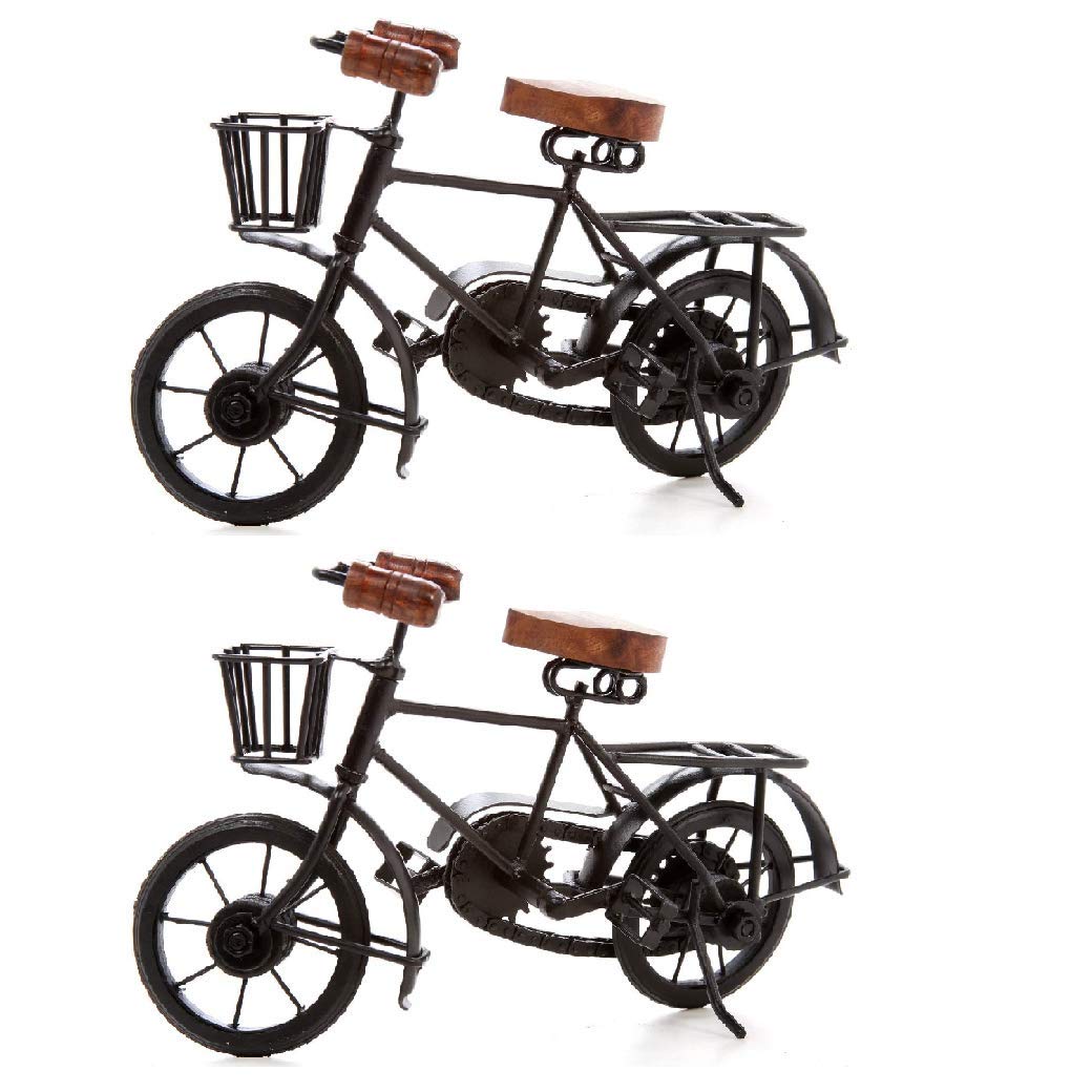 Hosley ® Set of 2 Decorative Tabletop Bicycle Pedestals 11'' Long Black Metal Pedestals for Stylish Home Decor Charming Bicycle Design