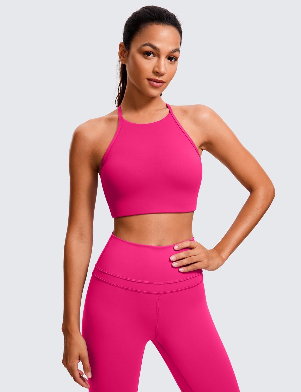 CRZ YOGA Butterluxe Womens High Neck Y Back Sports Bra - Padded Halter Racerback Spaghetti Thin Strap Workout Gym Top