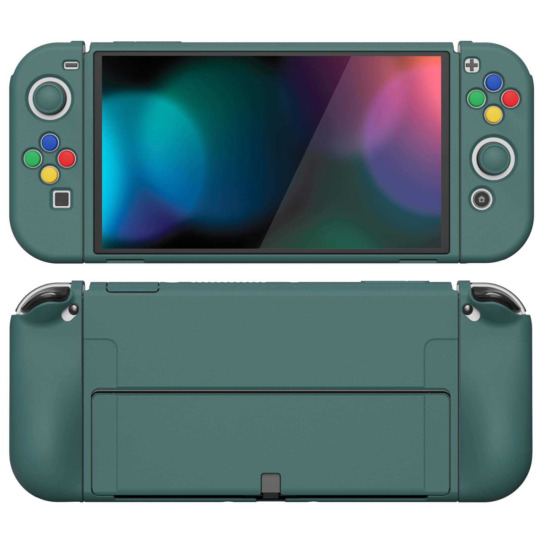 PlayVital ZealProtect Soft Protective Case for Nintendo Switch OLED, Flexible Protector Joycon Grip Cover for Nintendo Switch OLED with Thumb Grip Caps & ABXY Direction Button Caps - Hunter Green — view 6