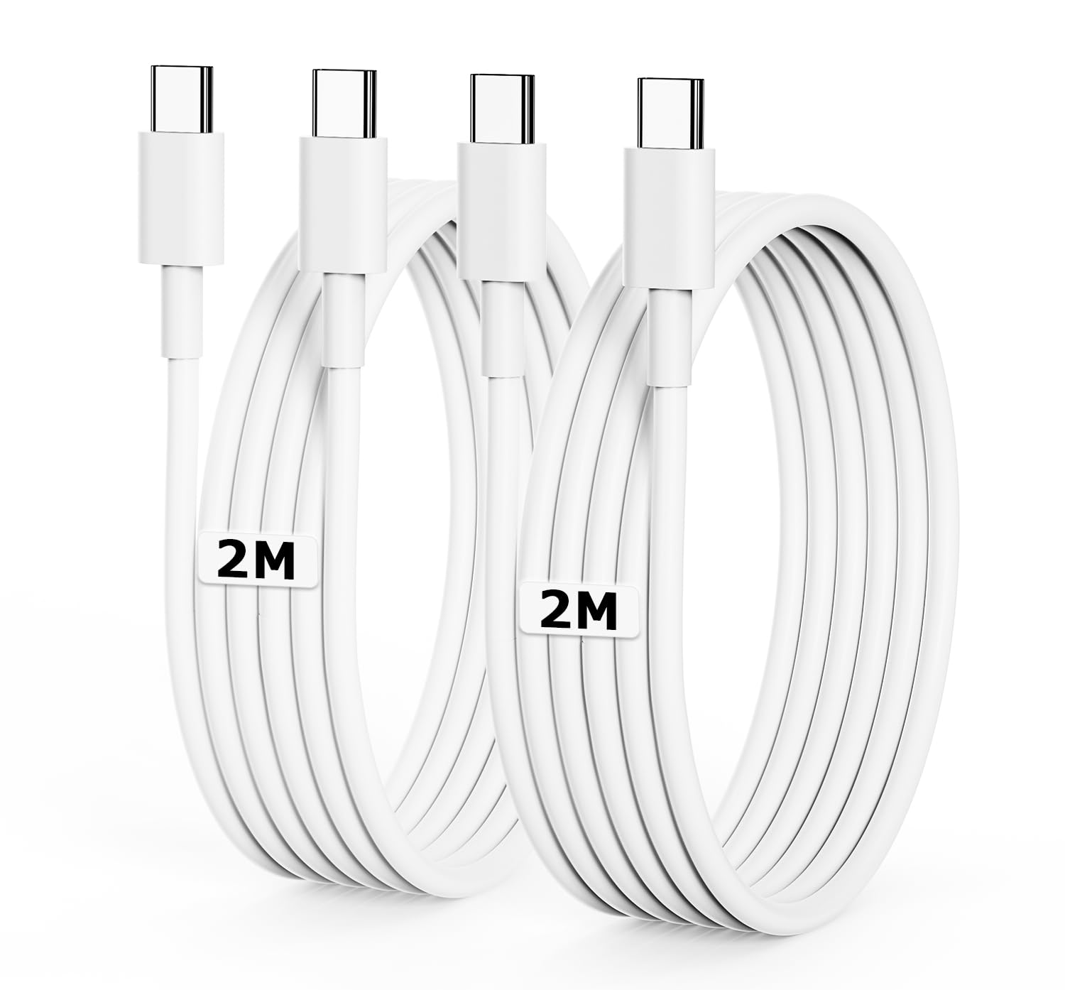USB C ケーブル 2M 2本 PD対応 60W急速充電 【PSE認証】 USB C to C コード 純正品 type-c ケーブル 高速データ 断線防止 iPhone 17/16/15 Pro/Plus/Pro Max、MacBook Pro/Air、iPad Pro/Airなどtype-c機種対応 充電コード(ホワイト)