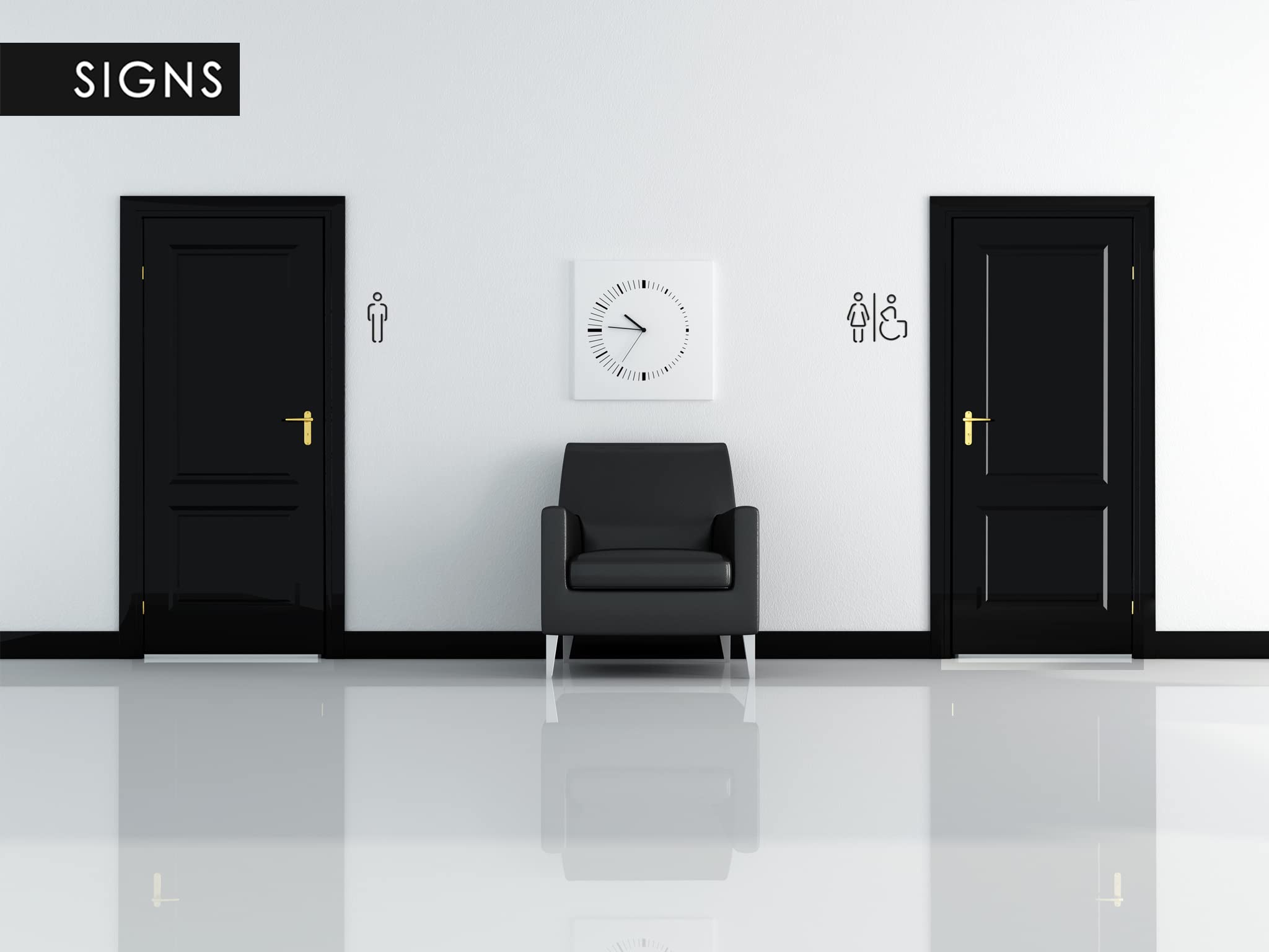 Signs – Pittogrammi a rilievo, sottili, adesivi. Simboli bagno Uomo Donna Disabile (15 cm) – Cartelli servizi igienici SA151 (1 Uomo + 1 Donna + 1 Disabile, Nero)