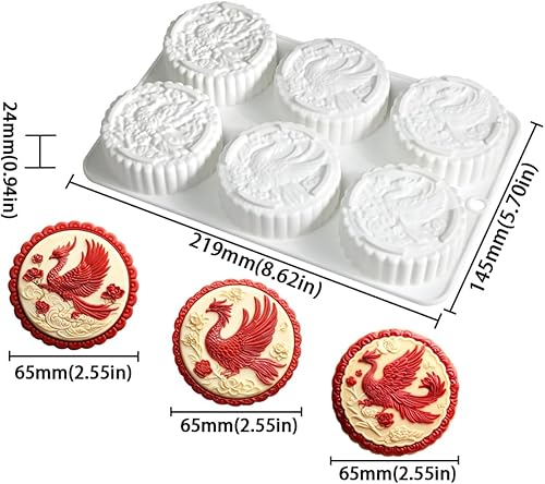 Miniatura 2 de Molde de silicona para mousse redondo de fénix flexible para fondant para postres, chocolate, decoración de pasteles, fabricación de dulces, molde