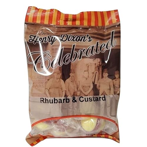 Henry Dixons - Caramelo de ruibarbo y natillas | Dulces británicos antiguos | Caramelo inglés envuelto individualmente | Dulces duros duros