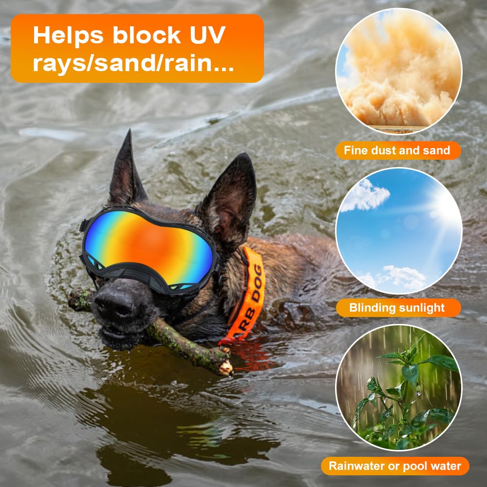 Occhiali da Sole per Cani con Scatola per Occhiali da Sci, Occhiali per Cani con Cinturini Regolabili Occhiali UV per Animali Domestici Antivento per Cane Medio per Neve/Attività all'Aperto