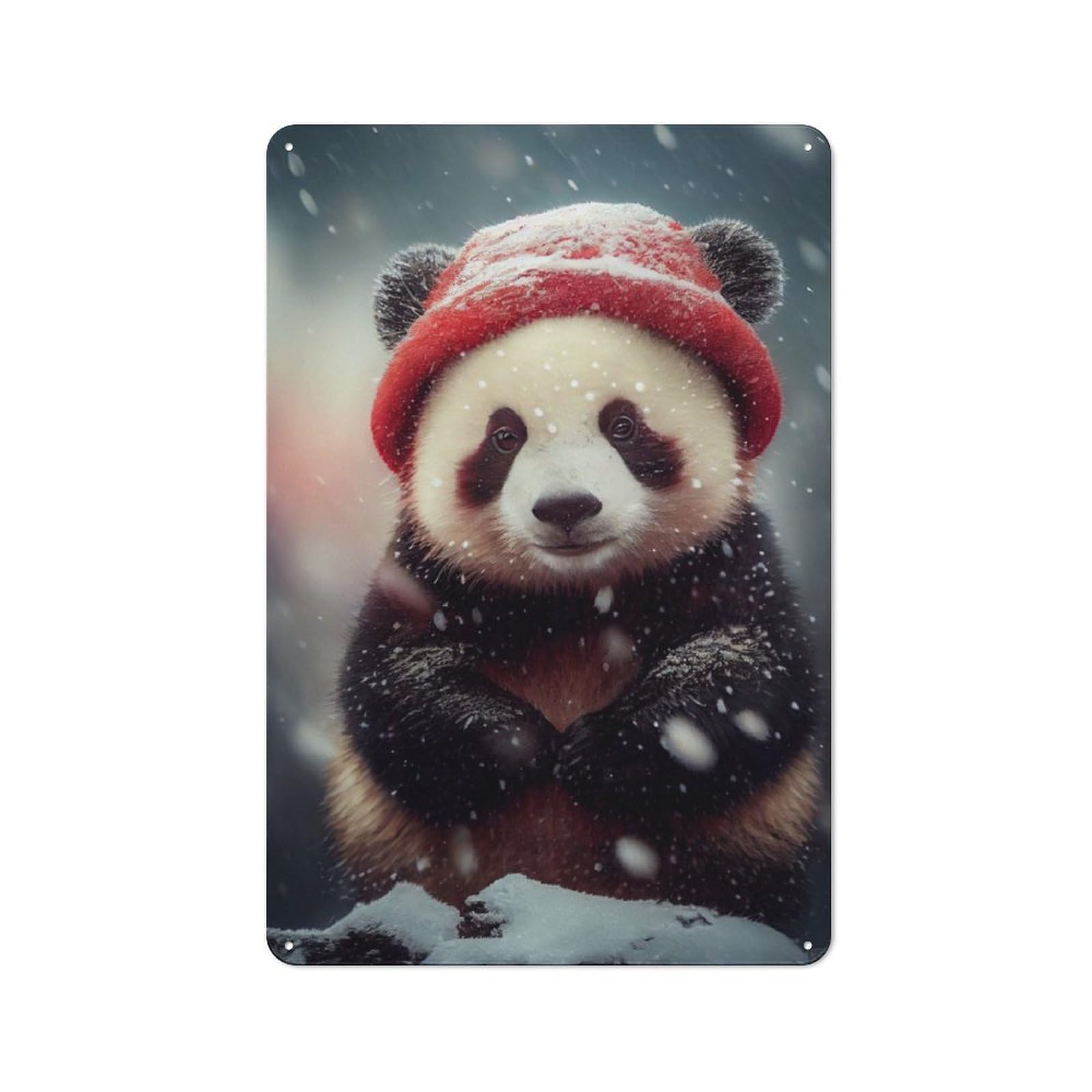 Junmoney Panda Snow Metal Wall Sign 30X20cm Featuring For Living Room Wall, A Decorative Gift For A Newly Furnished Living Room