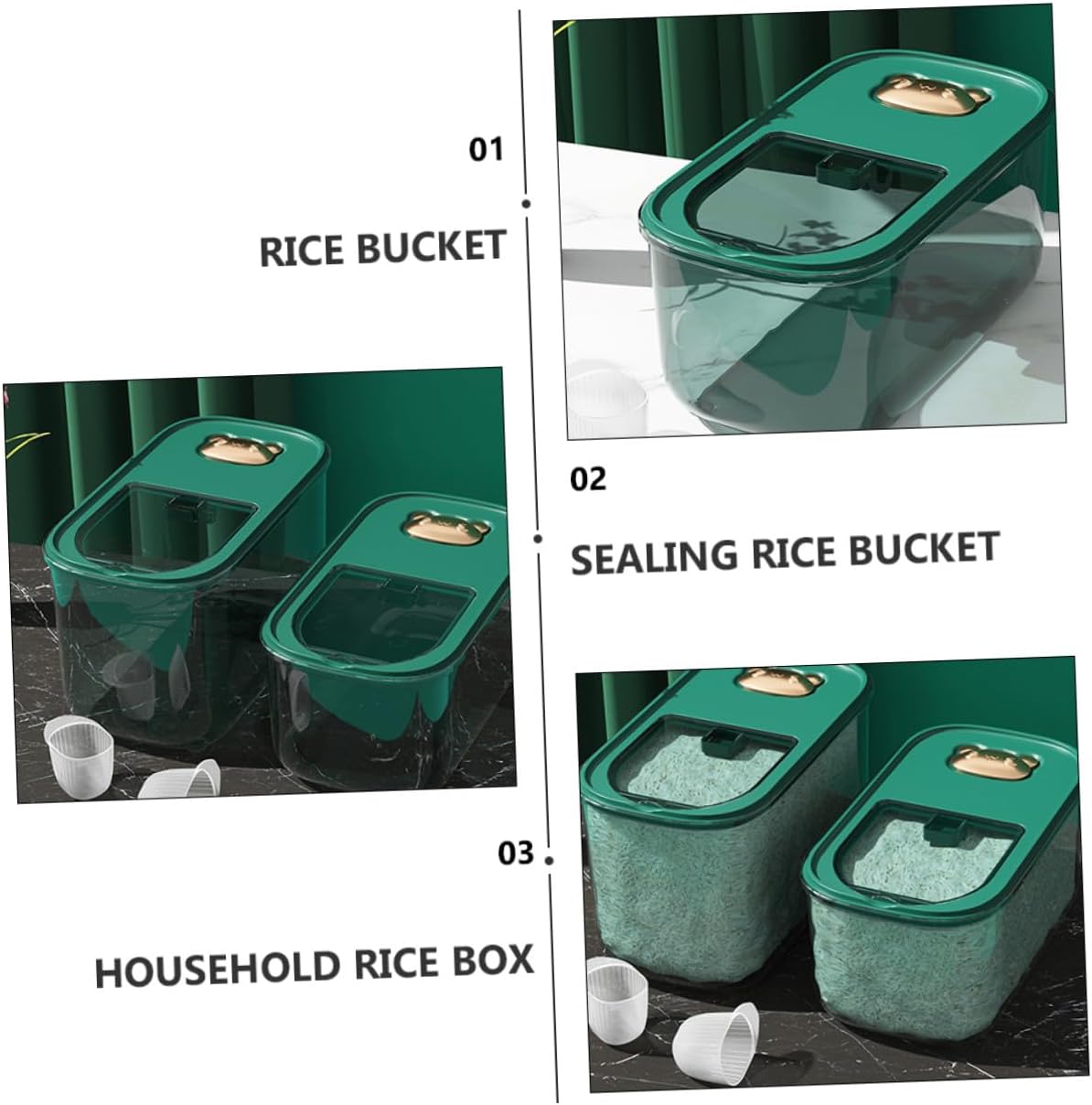 HEALLILY Thickened 10lb Plastic Rice Container with Airtight Seal, Moisture-resistant Household Grains Storage Box for Kitchen Pantry