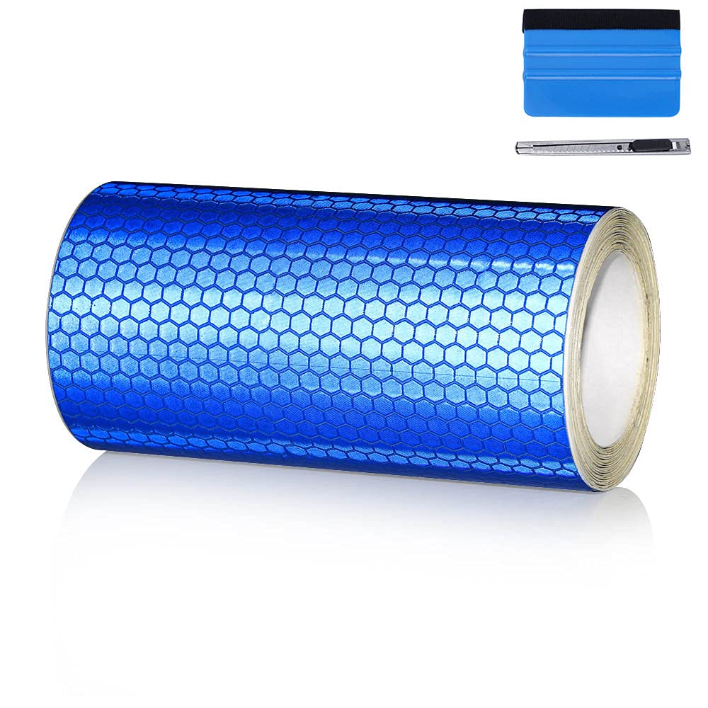 LZLRUN Safety Mark Reflective Tape Stickers Car Styling Self Adhesive Warning Tape Automobiles Motorcycle Auto Reflective Film (Blue, 4in x 10ft)