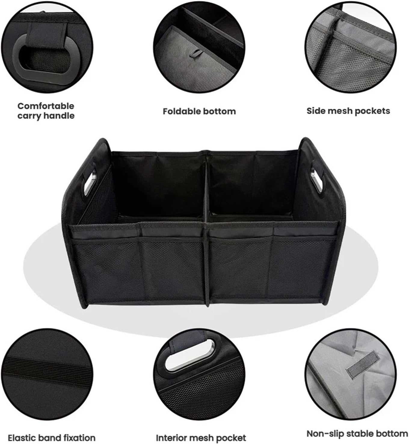 GouDan&Smallstore 40L Foldable Portable Car Trunk Organizer with Side Net - Multi-Functional Storage Box for Camping and Outings