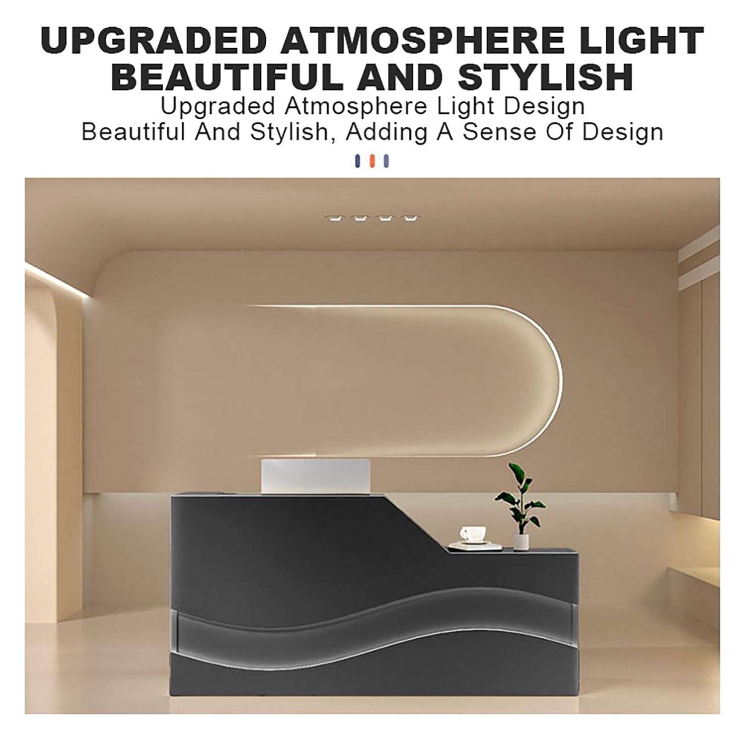 Legno Bancone della Reception,Grande Sportello di Servizio,con Cassetto Bloccabile Vassoio per Tastiera e Luce,per Ufficio Sale Aziendali Hotel.(White Stripes,140x60x100cm)