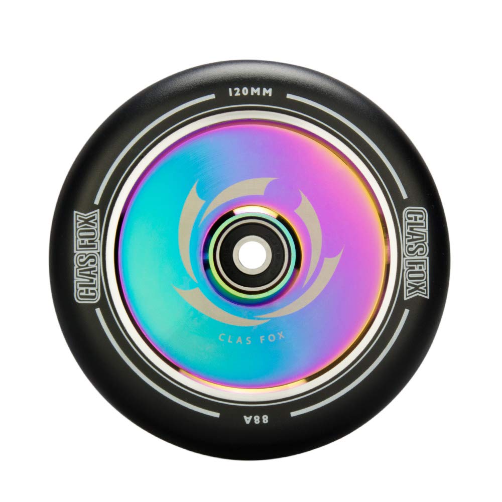 CLAS FOX 1 Pair Pro Stunt Scooter Wheel Hollow Wheels with Abec 9 Bearings for MGP/Razor/Lucky/Envy/Vokul Scooter (2pcs) (Black-Rainbow, 120MM)
