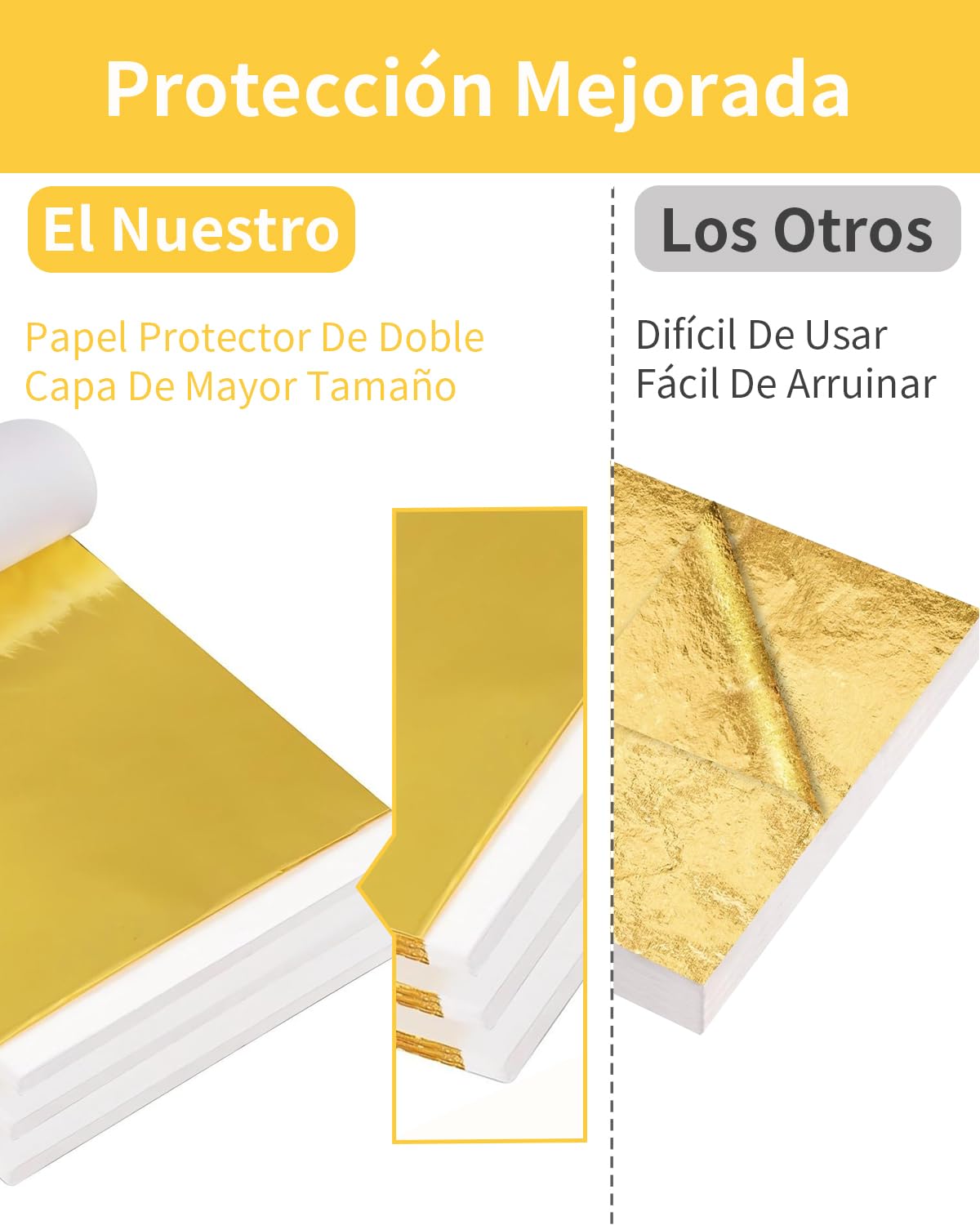 Hojas de Oro – Pack de 100 Hojas Grandes 14 x 14 cm para Artes, Manualidades, DIY, Dorado, Pintura, Scrapbooking, Decoración del Hogar, Muebles, Uñas y Proyectos Creativos