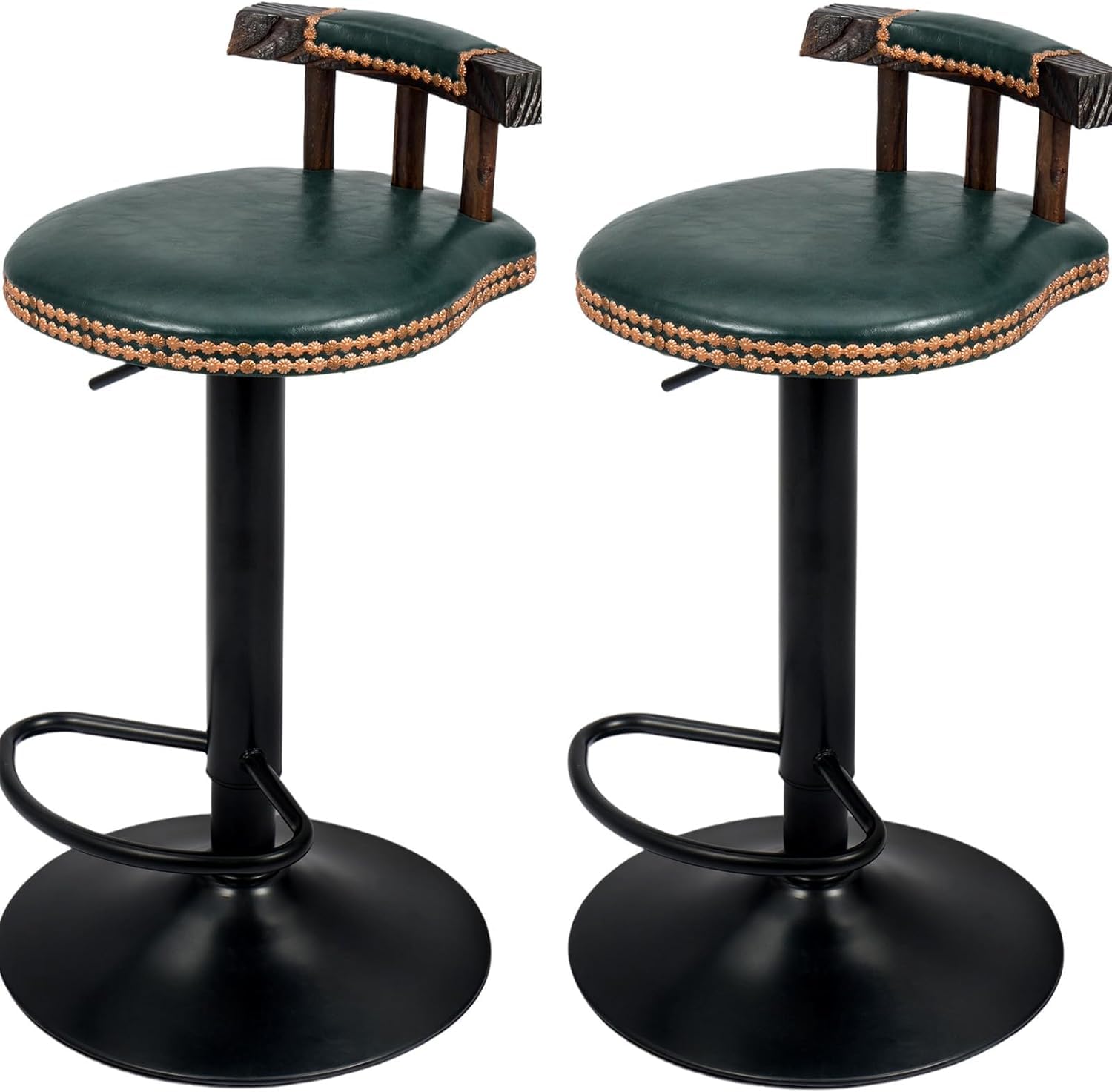 Stool Vintage Bar Stools Height Adjustable Swivel High Leg Lifting Elegant Breakfast Bar Stools Set for Kitchen Counter (2PC Green)