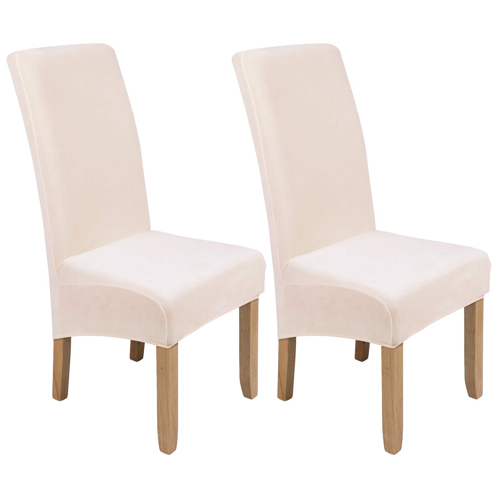 Colorxy Large Velvet Spandex Chair Covers for Dining Room Set of 2, Soft Stretch Chair Protectors Slipcovers, Removable and Washable, Ecru