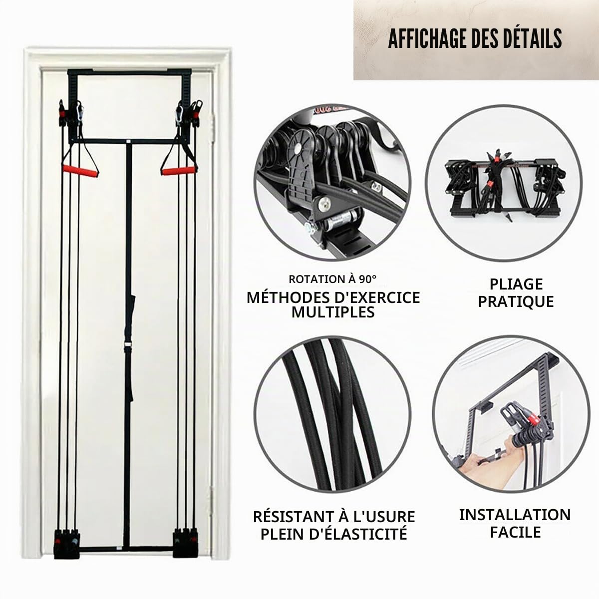 Multistation de fitness pour porte avec poulies et élastiques – Gym complet à la maison, facile à installer, idéal pour tonifier les jambes, les bras et le dos – Entraînez-vous à n'importe quelle