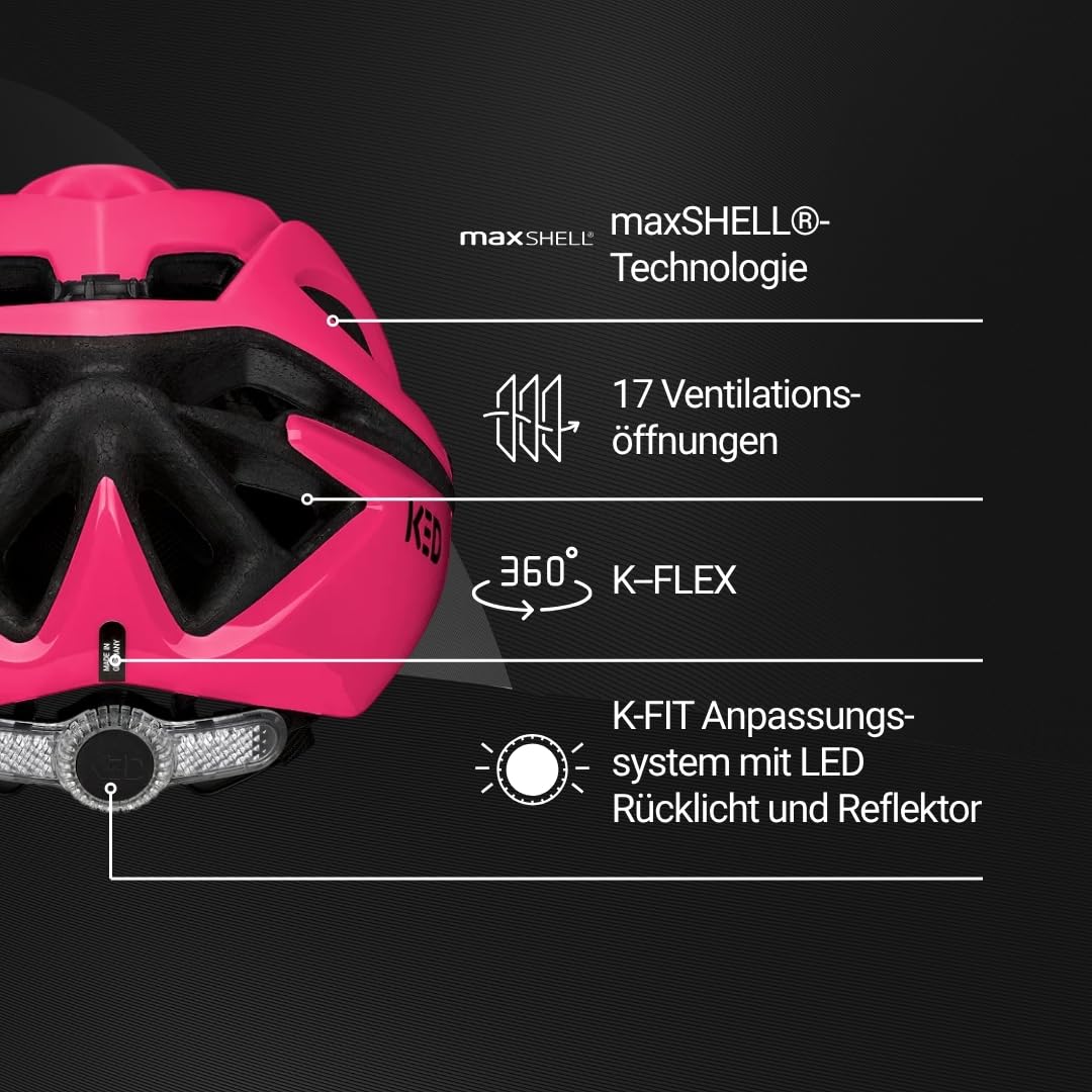 KED Spiri II Trend uniwersalny kask rowerowy ze światłem LED i reflektorem, zoptymalizowana wentylacja, siatka chroniąca przed owadami i systemem K-FIT