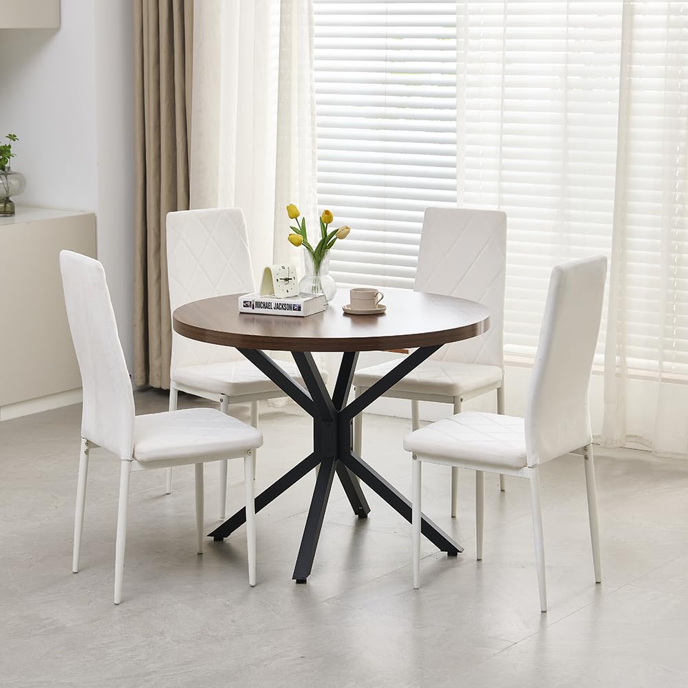 Rainbow Tree Large Round Dining Table and Chairs Set 4, 95cm Wooden Kitchen Table and 4 Chairs