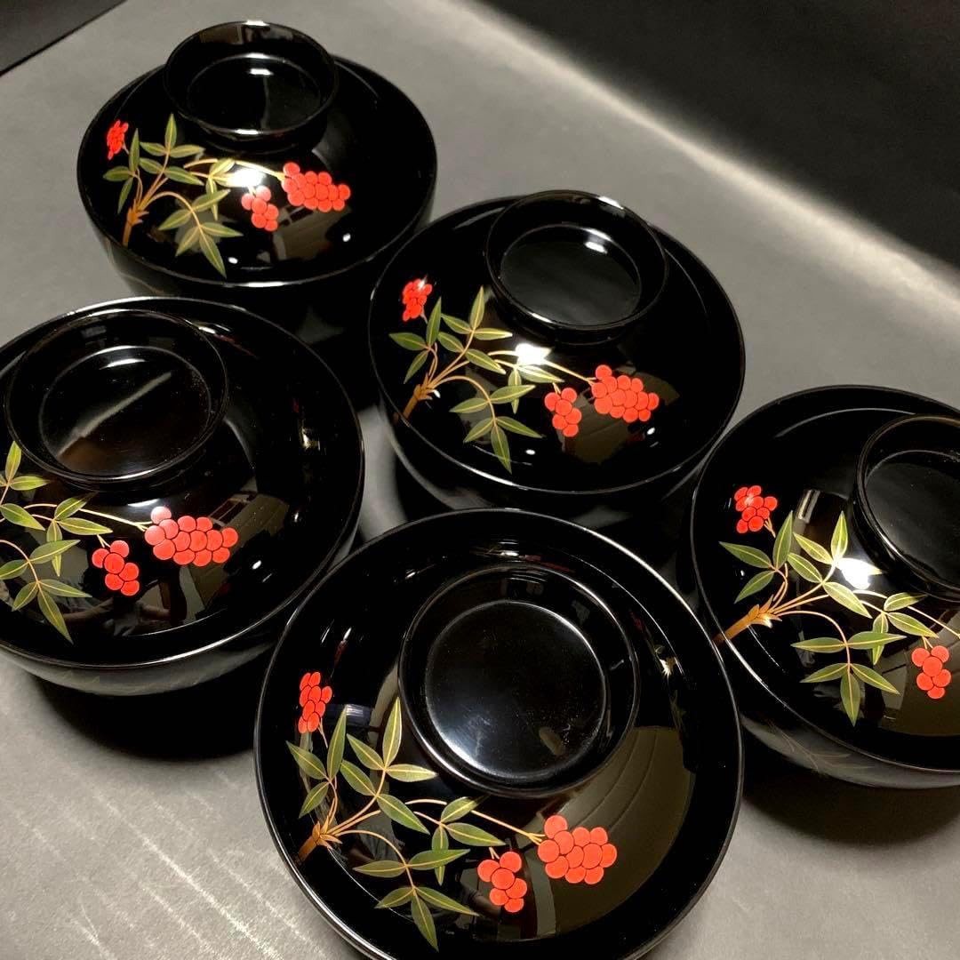 輪島塗 五島屋謹製 吸物椀 五客 うるし塗 天然木 蒔絵 創作漆器 輪島塗 五島屋謹製 吸物椀 五客 うるし塗 天然木 蒔絵 創作漆器