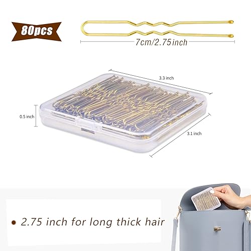 Miniatura 2 de IKOCO - Horquillas para el cabello para mujer, 2.75 pulgadas para moños, horquillas doradas en forma de U con caja de almacenamiento