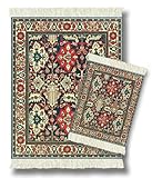 Lextra (Kuba Oriental), MouseRug & CoasterRug Set, Blue, Cream and Rust, 10.25
