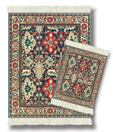 Lextra® (Kuba Oriental), MouseRug® & CoasterRug® Set, Blue, Cream and Rust, 10.25