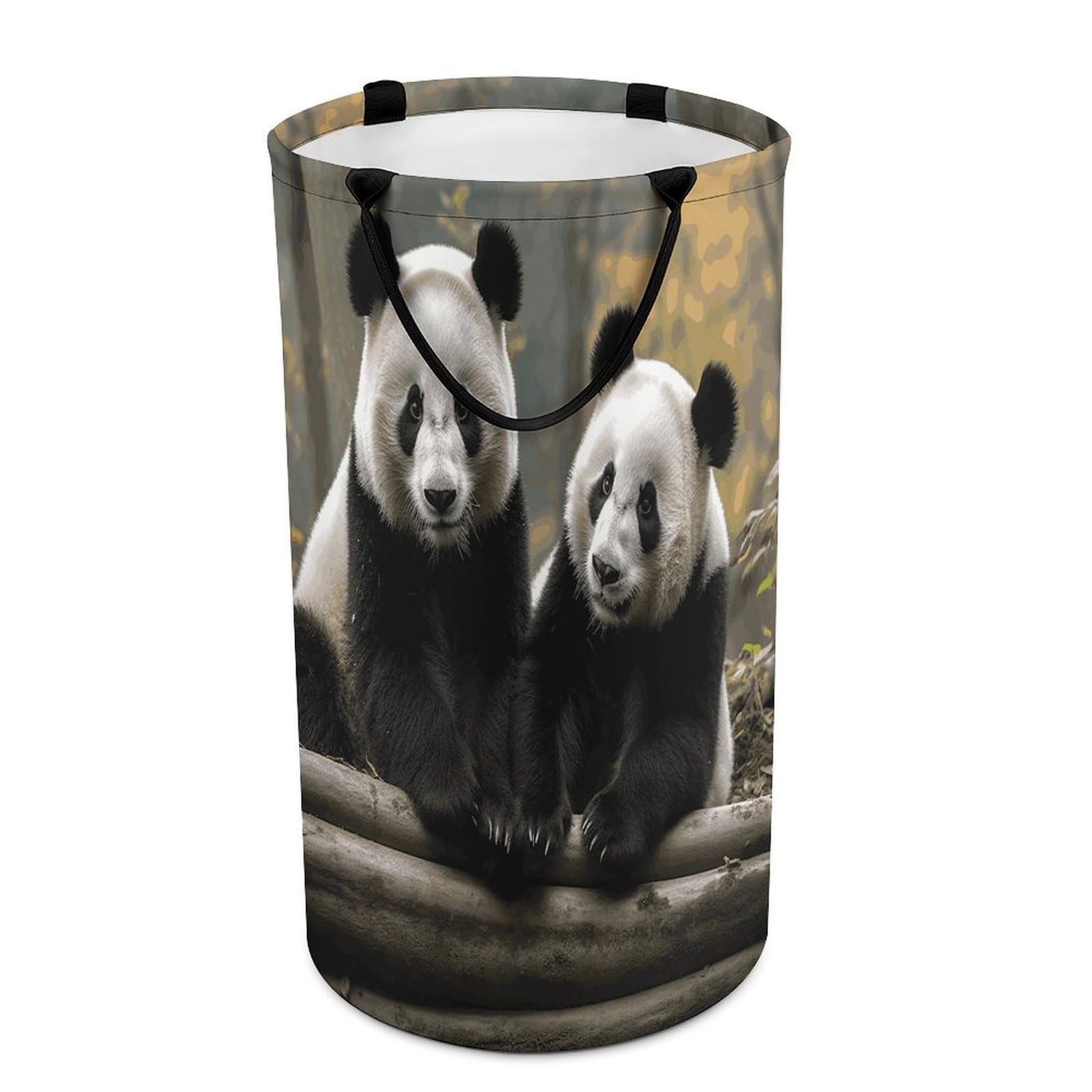 Two Big Pandas Laundry Hamper Waterproof Polyester Laundry Baskets Collapsible Dirty Clothes Storage Basket Clothes Hampers with Sturdy Handles for Travel Bedroom