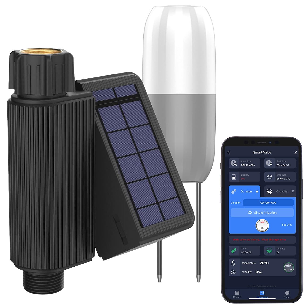 Royal Gardineer sistema irrigazione solare: Computer di irrigazione Wi-Fi con sensore del suolo, gateway Bluetooth integrato per sensore di suolo