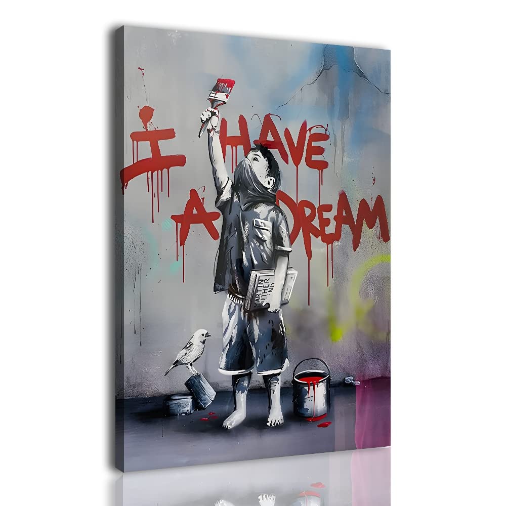Framed Banksy Street Graffiti Wall Art Decor Large Abstract Pictures Canvas Painting Prints Colorful Modern Contemporary Poster Artwork Stretched for Wall Home Bathroom Bedroom Living Room Ready Hang