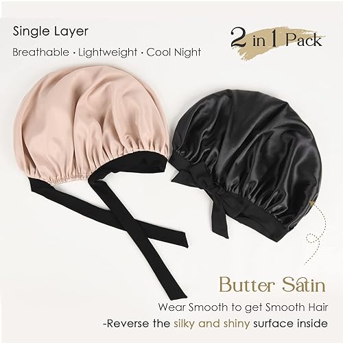 Miniatura 177 de Gorra de satén para dormir, extragrande, de doble capa, reversible, ajustable, gorra para dormir