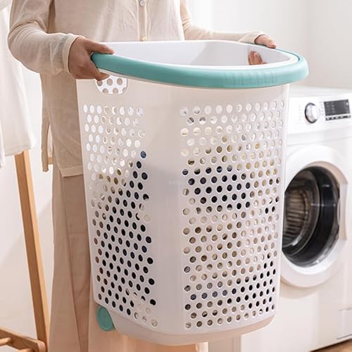 CAIYONG Shelf Japanese Plastic Large Household Creative Dirty Clothes Basket With Wheels Bathroom With Handles Toys Clothes Organizer Gift Basket For Room, Blue
