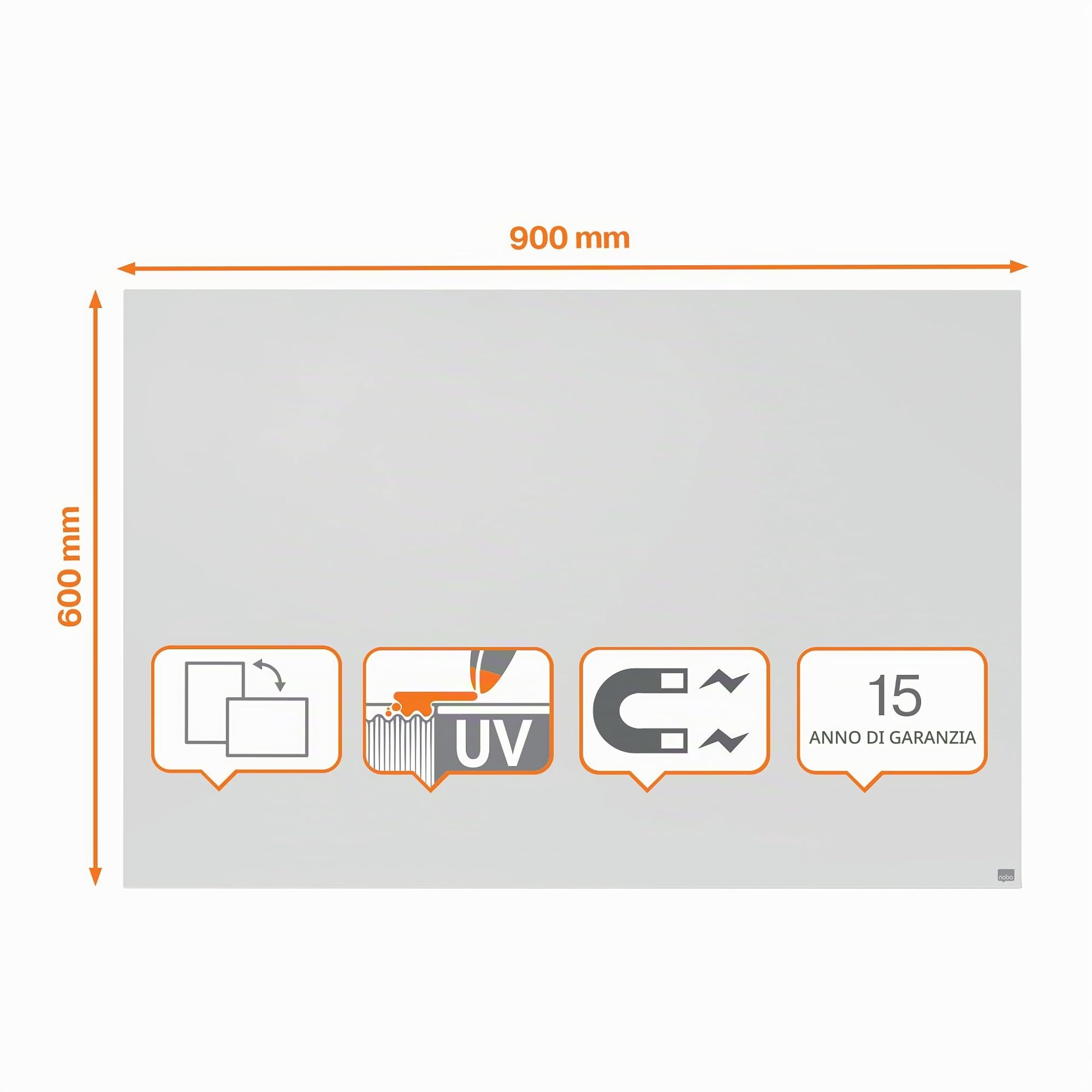 Nobo Infinity Lavagna Bianca Magnetica Senza Cornice, Realizzata in Acciaio Polimerizzato Trattato con Raggi UV, Facile da Pulire, 900 x 600 mm, 1915714
