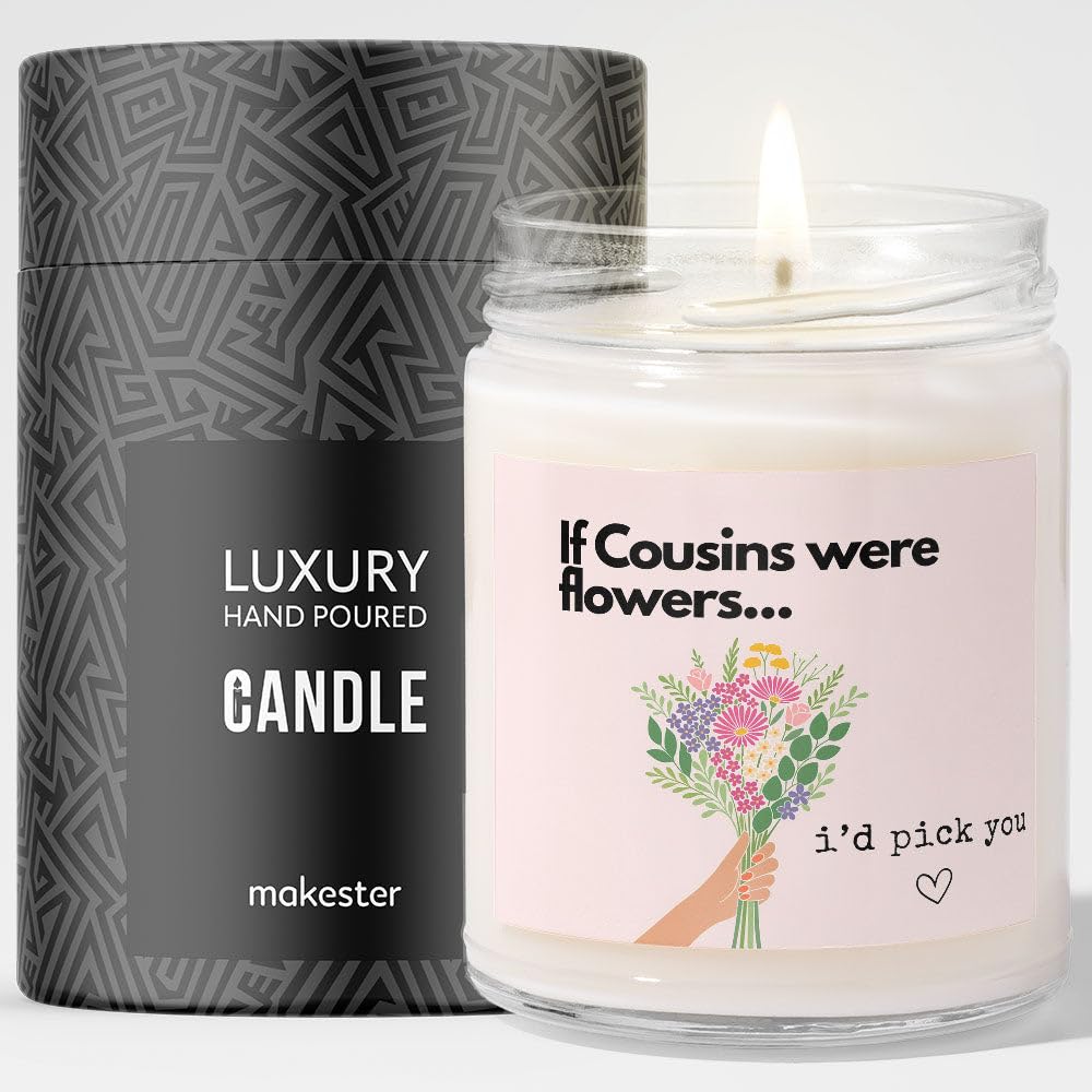 Gift for Cousin - Luxury Soy Wax - Vanilla, Jasmine, Sugared Almond - Makester