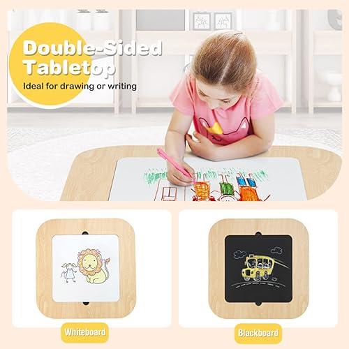Miniatura 6 de TUOCHUFUN Juego de mesa y sillas para niños pequeños, mesa y sillas para niños con mesa de doble tamaño