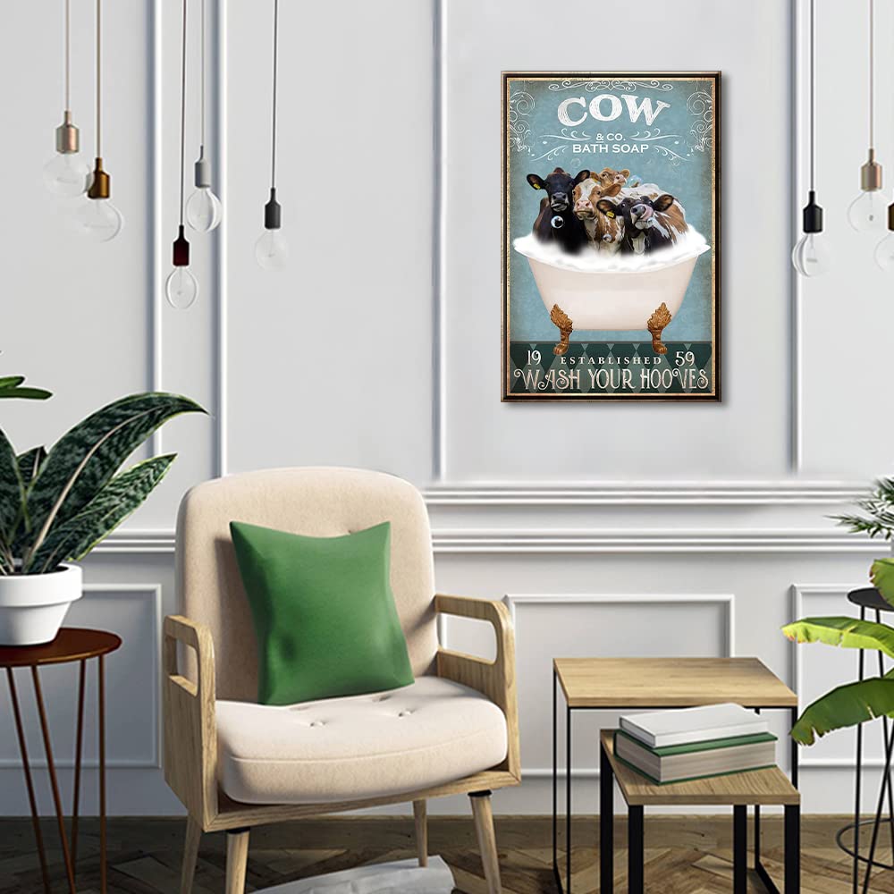Cow Canvas Art Wall DecorCow Bathroom Decor Funny Bathroom Paintings Modern Home Wall Decor Canvas Wall Art for Living Room Bedroom Office Posters Prints Framed Ready to Hang - Image 3