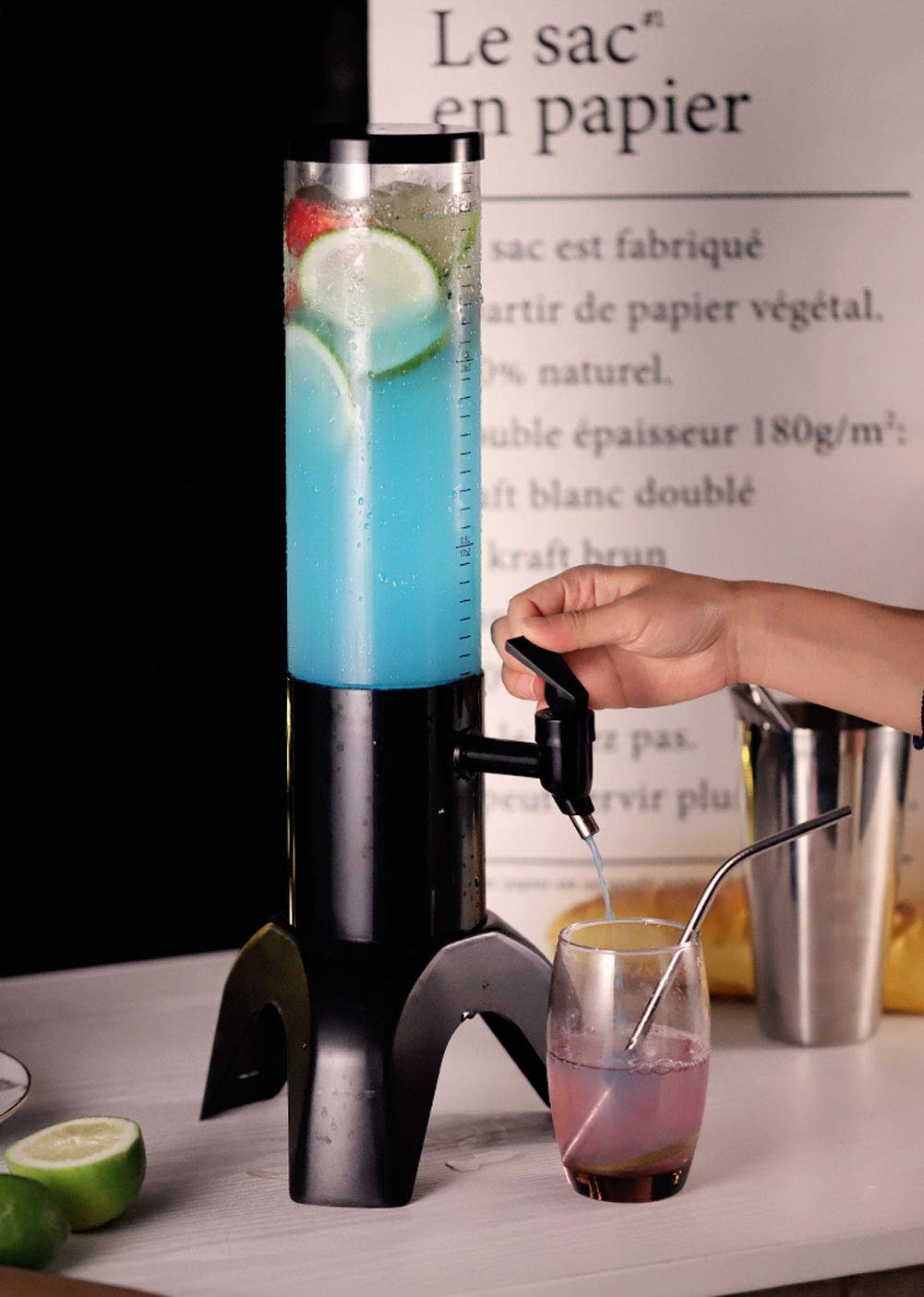 Dispensador Agua, dispensador Torre Cerveza con Grifo, dispensador Bebidas con núcleo Hielo, Transparente