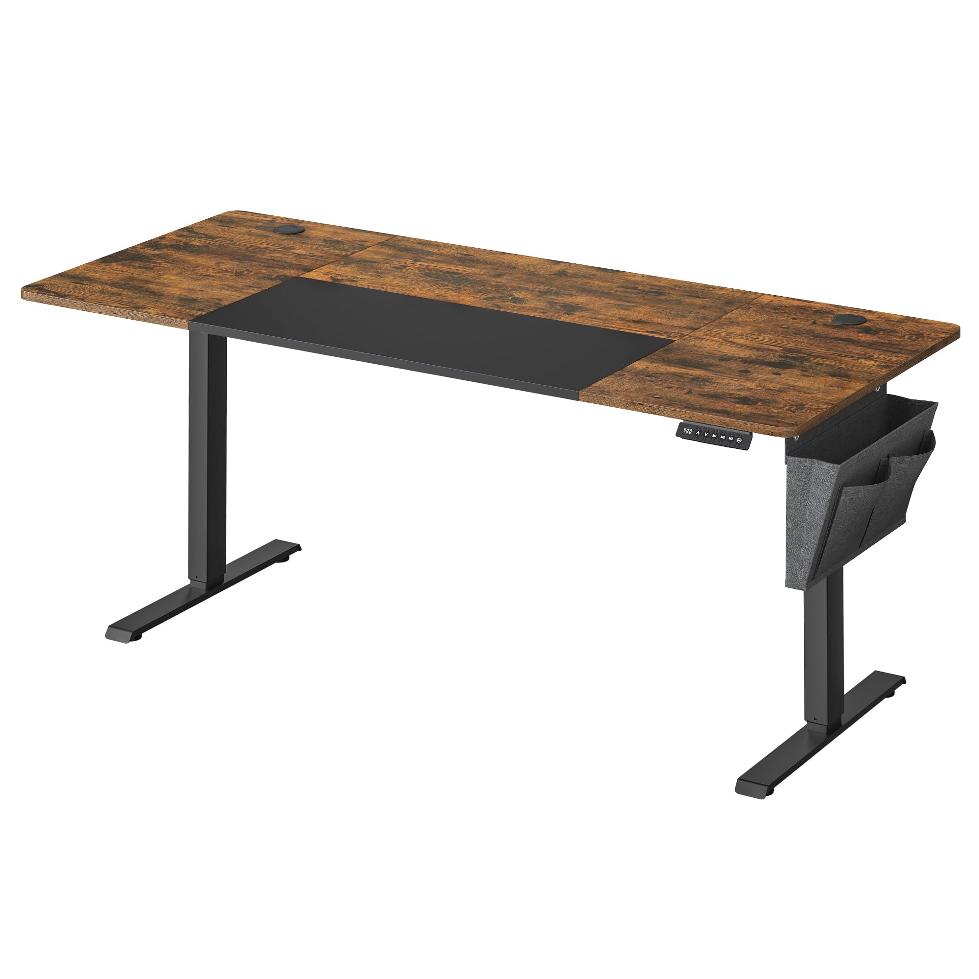 VASAGLE Electric Standing Desk, Height Adjustable Desk, 70 x 160 x (72-120) cm, 4 Memory Heights, Storage Pocket, for Home Office, Study, Rustic Brown and Matte Black LSD026X11V1