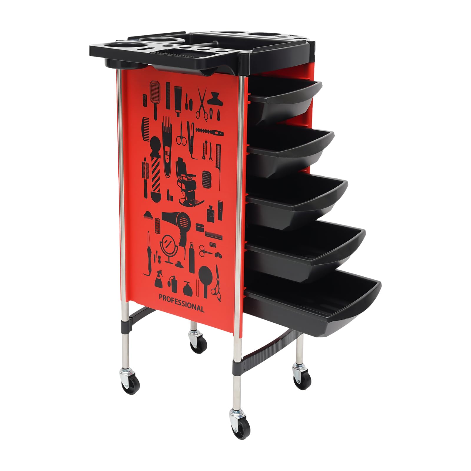 Carrello da parrucchiere con 5 cassetti, per cosmetici, per saloni di bellezza, parrucchieri, spa, saloni di bellezza (rosso)