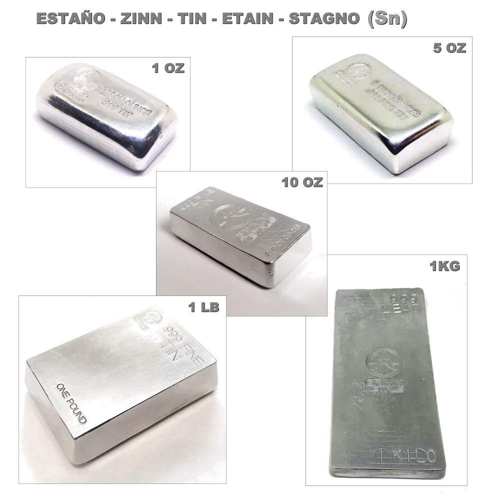 Sammlung von Zinnbarren (Sn) verschiedener Gewichte: (Zinnbarren 1oz)