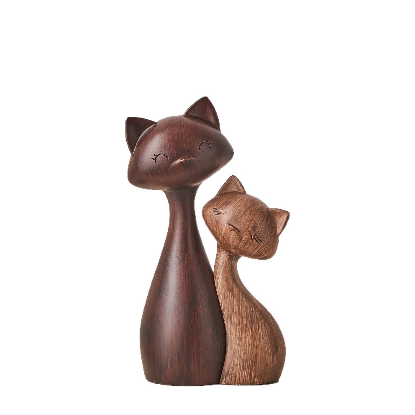 Artystyczna drewniana rzeźba kota,minimalistyczna abstrakcyjna figurka pary | Nowoczesna dekoracja na biurko w domu, kreatywna estetyczna ozdoba szafki TV w przedpokoju (15 x 7 x 24 cm)