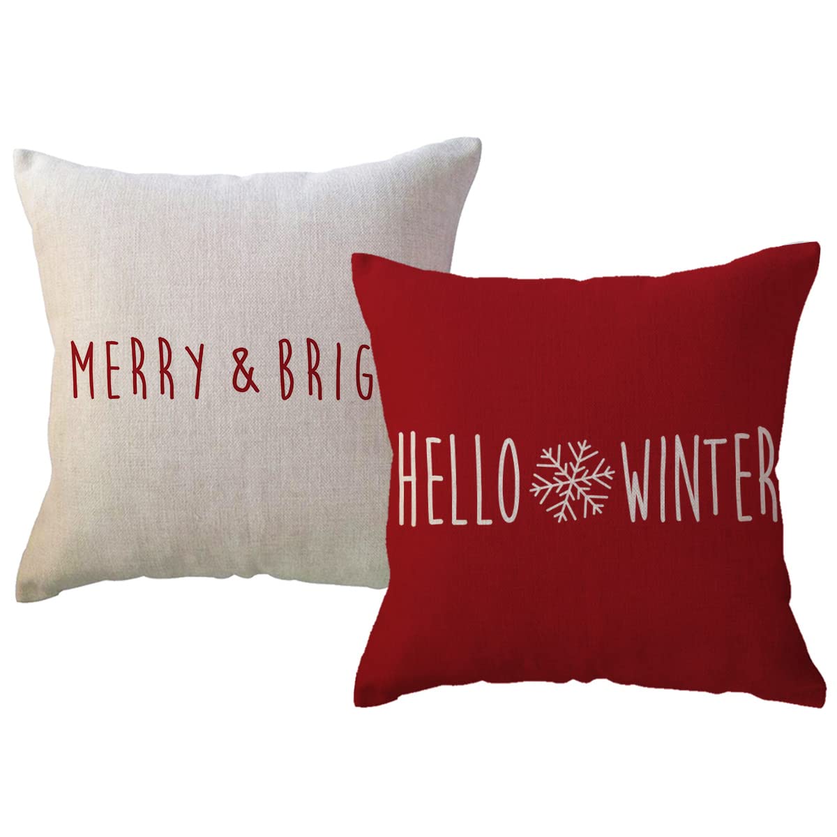 ULOVE LOVE YOURSELF Hello Winter Throw Pillow Cover 18x18 Inches Red Merry&Bright Christmas Decor Pillowcases Winter Holiday Decorative Cushion Covers