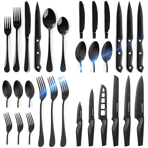 Kitchen cutlery set, 30pcs cutlery set, including steak knife, spoon, fork and 6-piece knife set