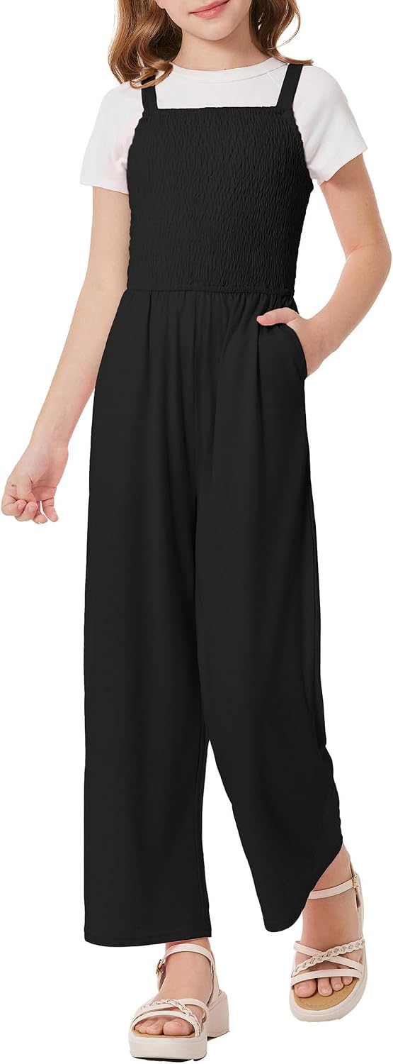 GRACE KARIN Girls Solid Jumpsuit Girl Summer Romper Pants Kids Long Spring Rompers with Pockets