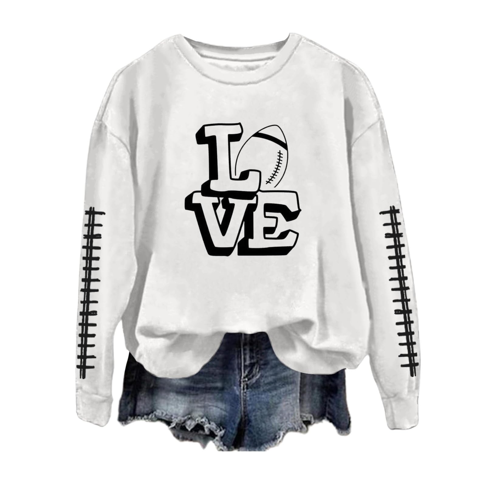 Women's Rugby Print Crewneck Long Sleeve Pullover Sweatshirt Same Day Items