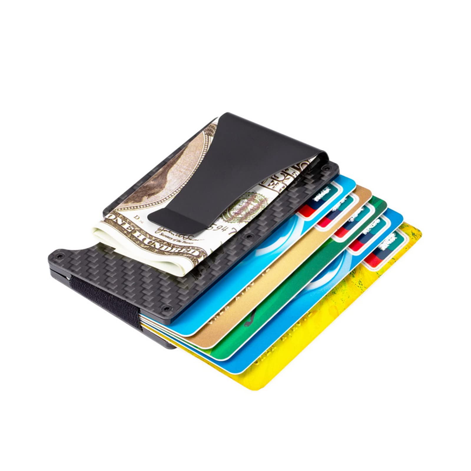 Carbon Fiber Wallet Slim Modern Minimal Metal Money Clip for Men, RFID Blocking Minimalist Bussiness Aluminum Card Cash Holder, Cool Black Unique Small Gift Card Case