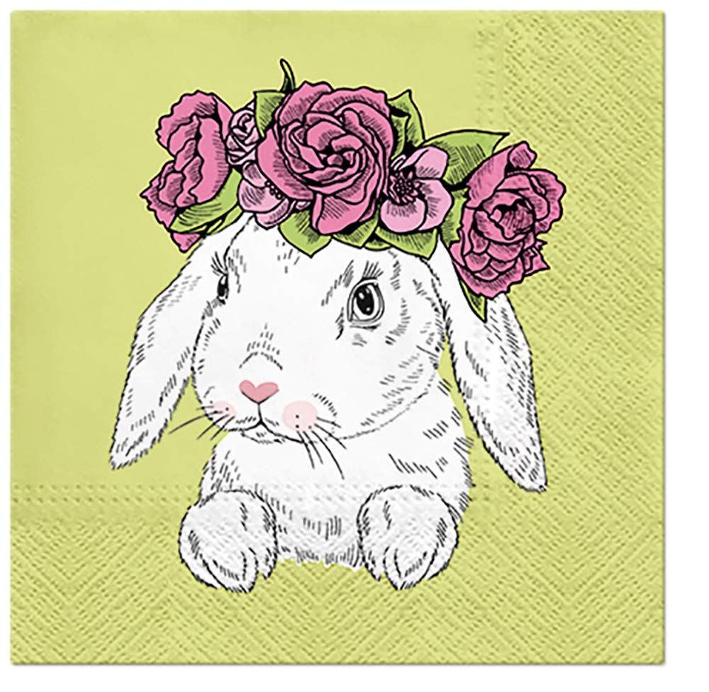 3Ply Flowery Tissue Paper Napkins Serviettes 33cm x 33cm - Pack of 20 (Bunny in Wreath)
