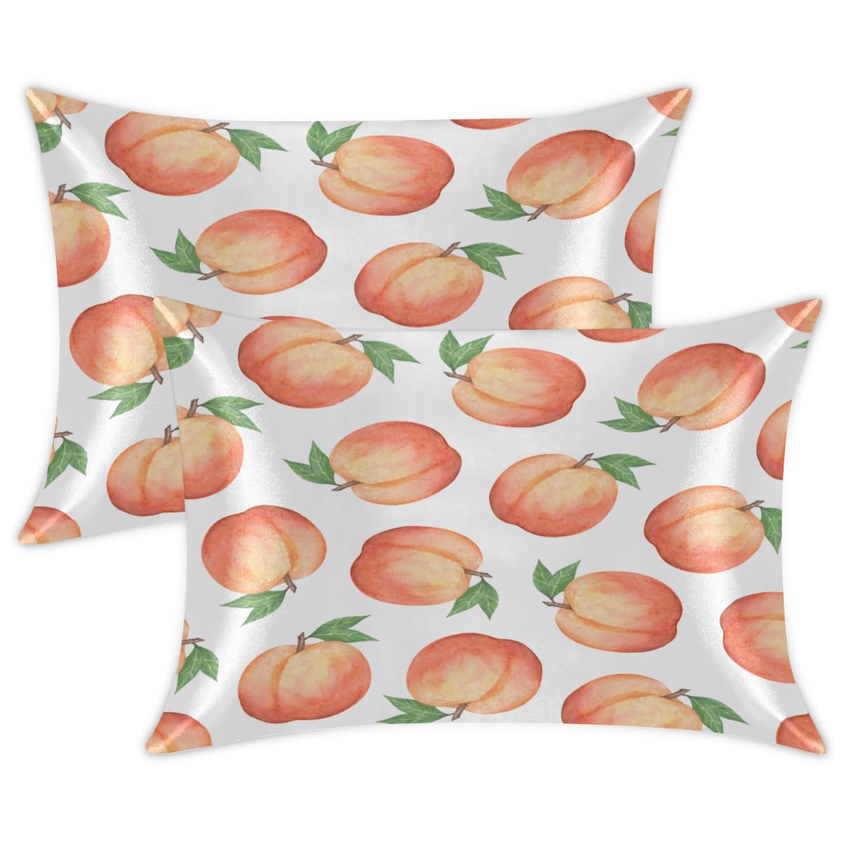 Peaches - Confezione da 2 federe in raso per capelli e pelle, motivo pesche, con chiusura a busta, super morbide, resistenti alle pieghe, resistenti alle macchie, 50,8 x 101,6 cm