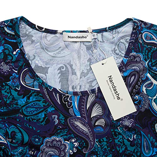 Image of Nandashe Womens 3 /4 Sleeves Floral Tunic Shirts Summer Casual Dressy Blouse Tops