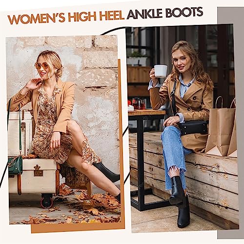 Jeossy Women's Chunky Heeled Ankle Boots, Pointed Toe Stacked Block Heel Booties2